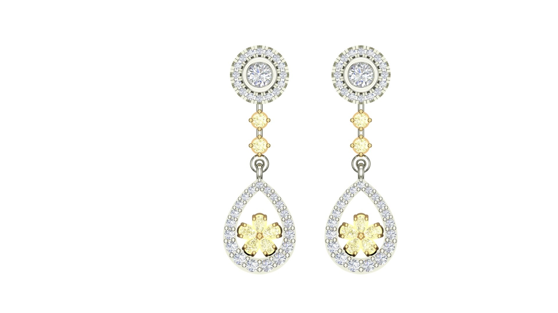 Fancy Light Yellow Round Diamond Long Earrings