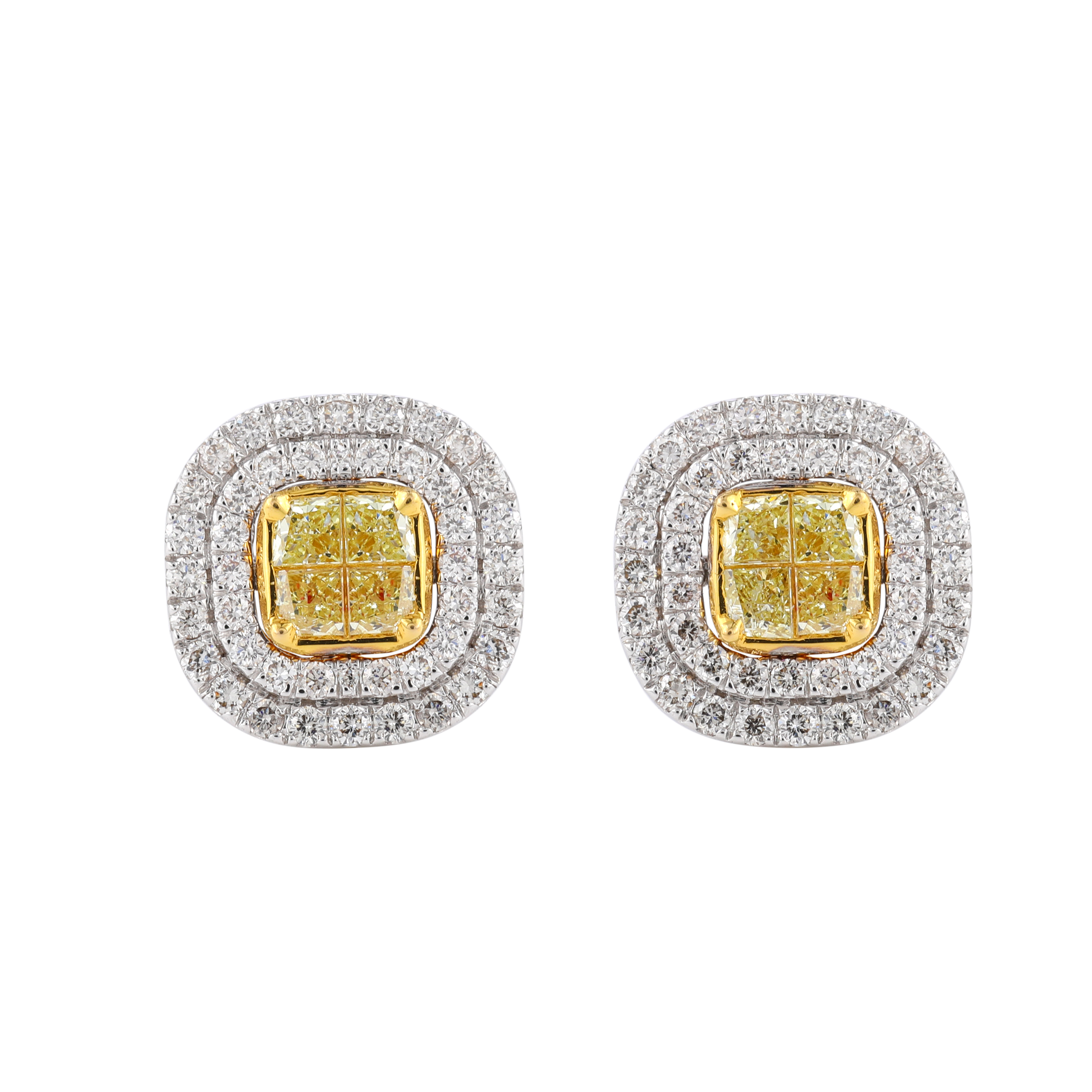 Cushion Cut Brilliant Yellow Gold  Earrings