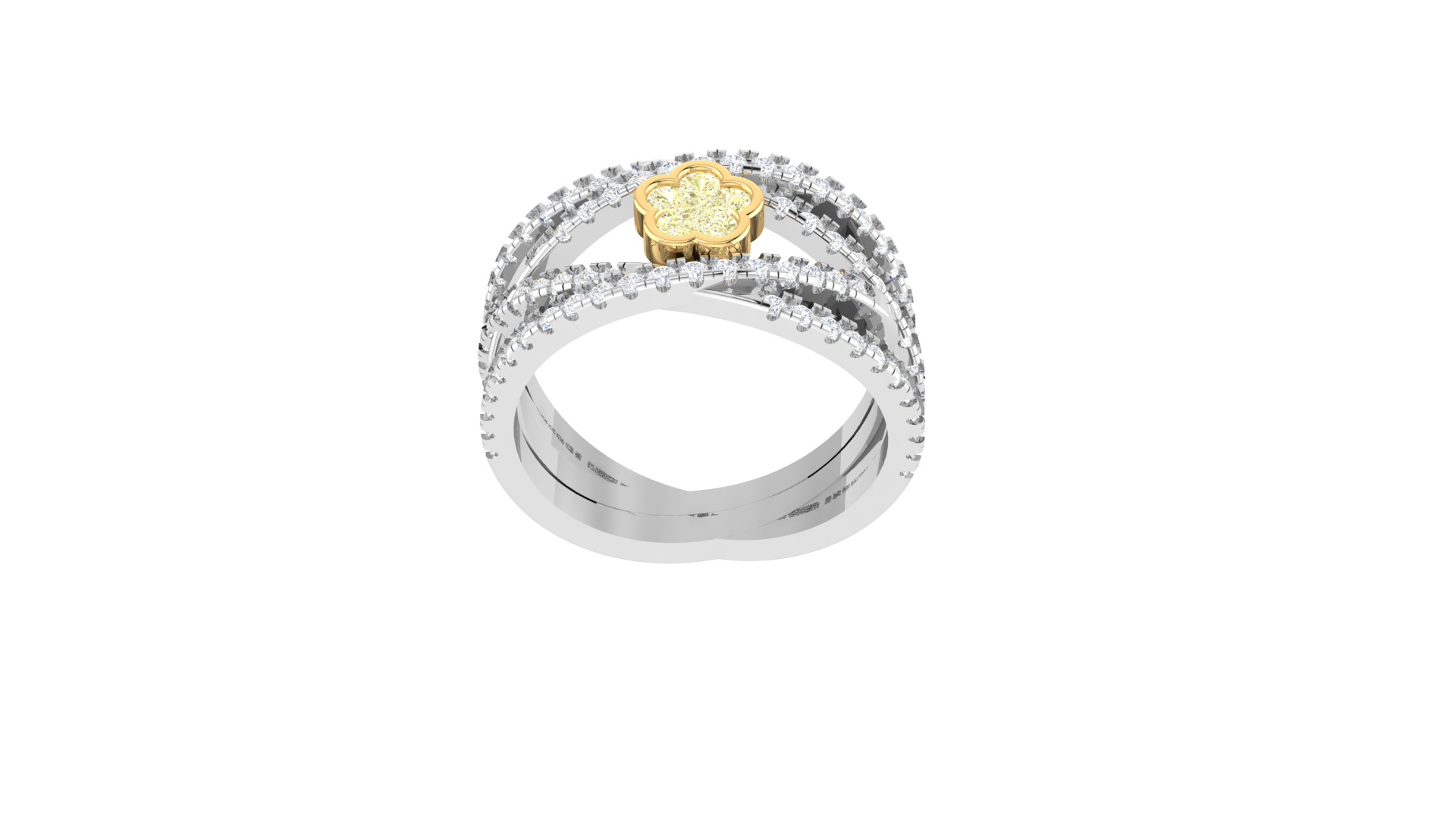  Natural Fancy Light Yellow Flower Round Diamond Ring