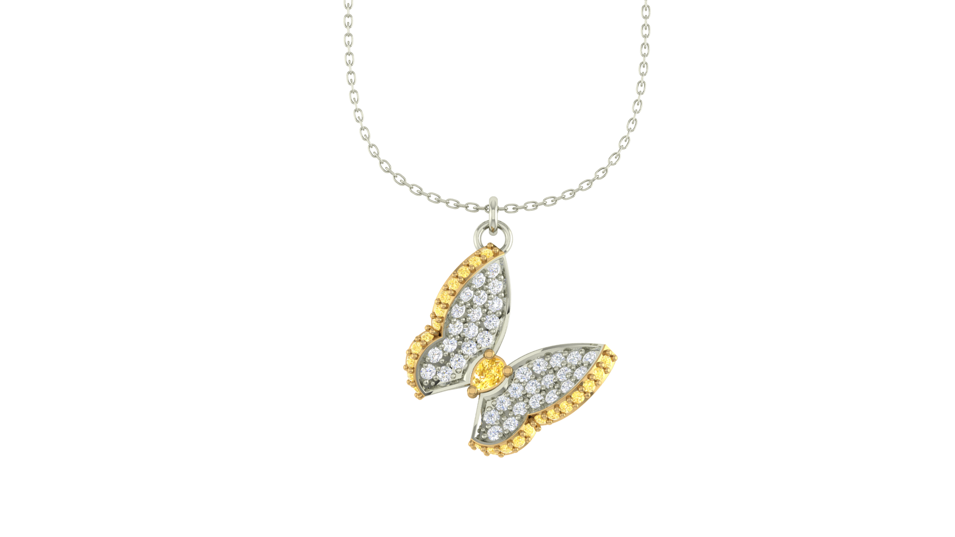 0.20 CT Simple-Delicate Butterfly Pendent with Natural Yellow & White Round Diamond in 18K Gold