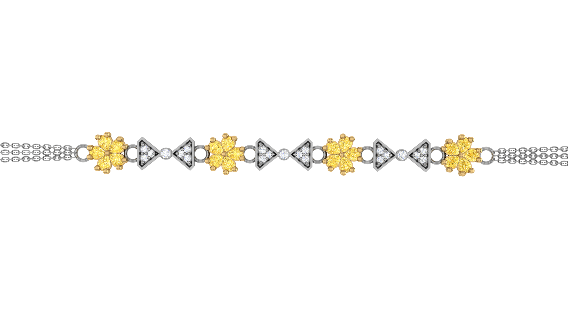 Fancy Light Yellow Illusion Flower with Natural White Round Diamond Bracelet with Chain in 18K
