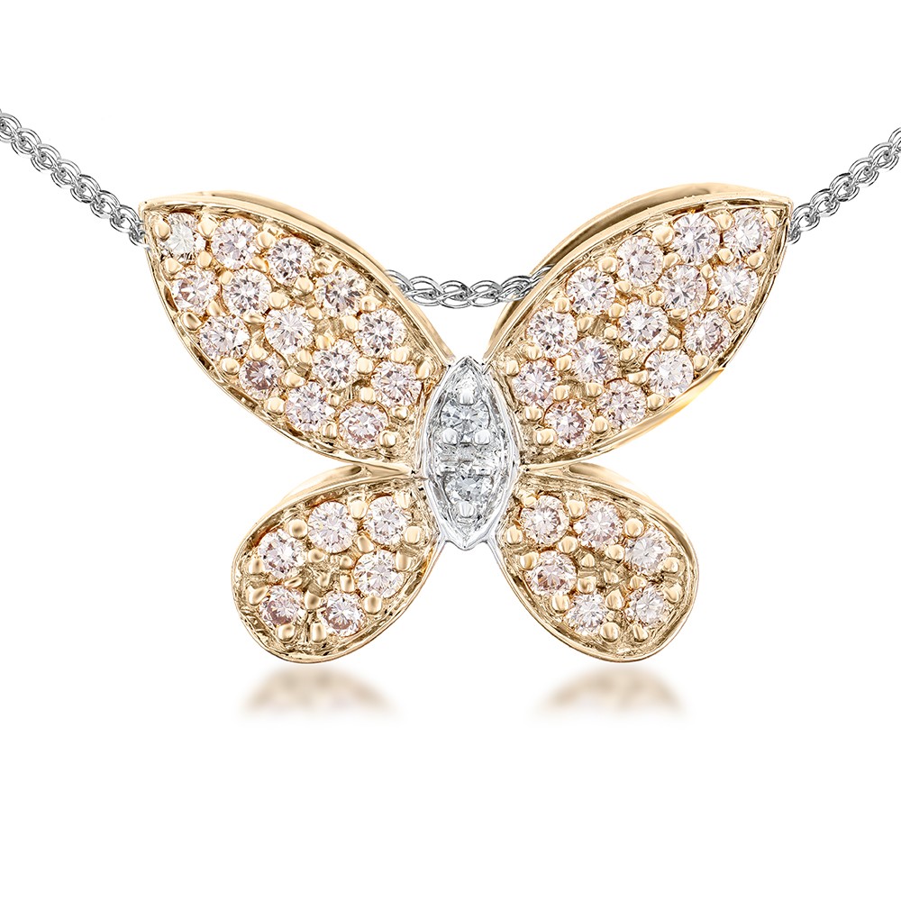 Pieridae Butterfly Light Pink Round Diamonds Pendant in Rose Gold