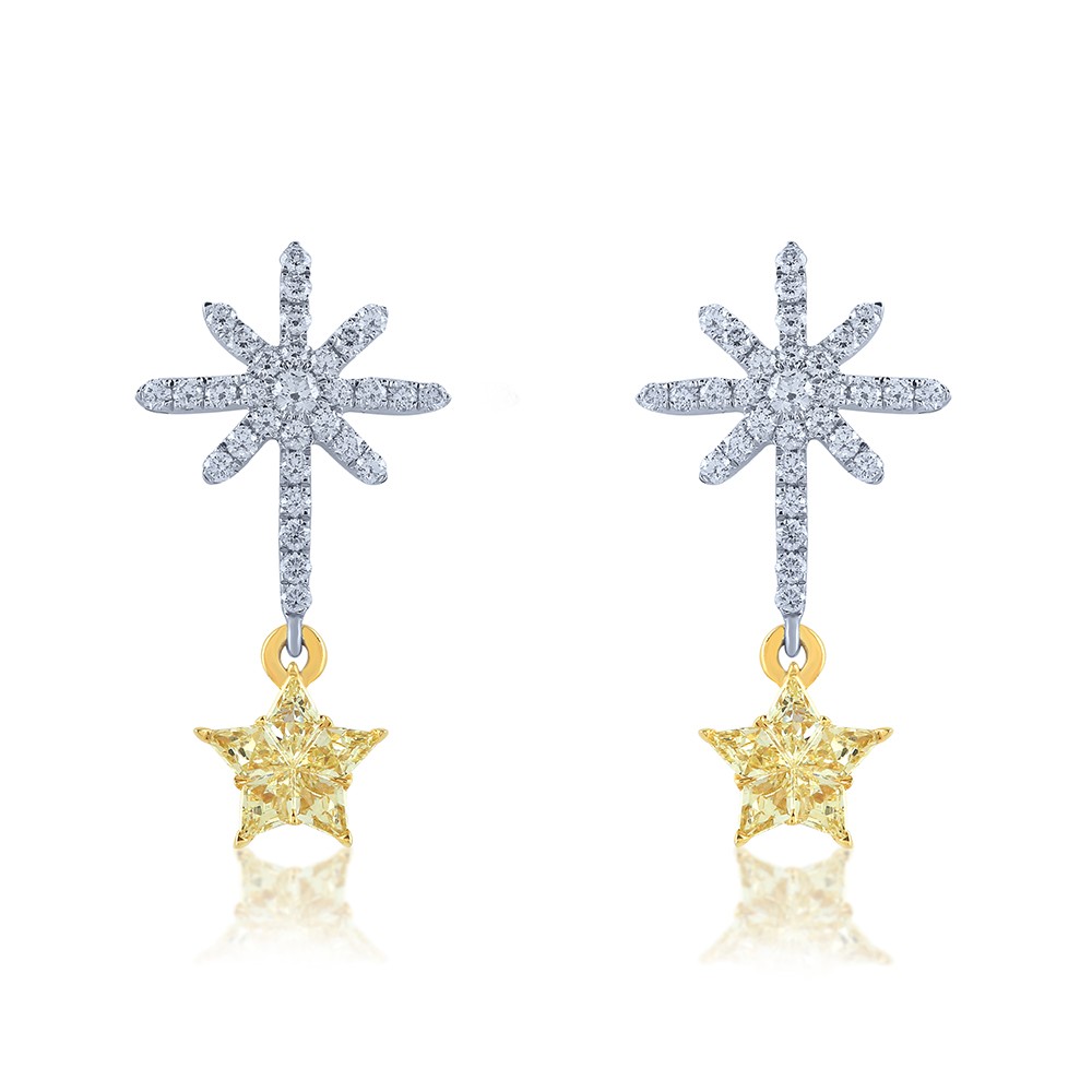 Falak Natural Fancy Light Yellow Star Diamond Earrings,Astra Collection (0.88Ct TW)