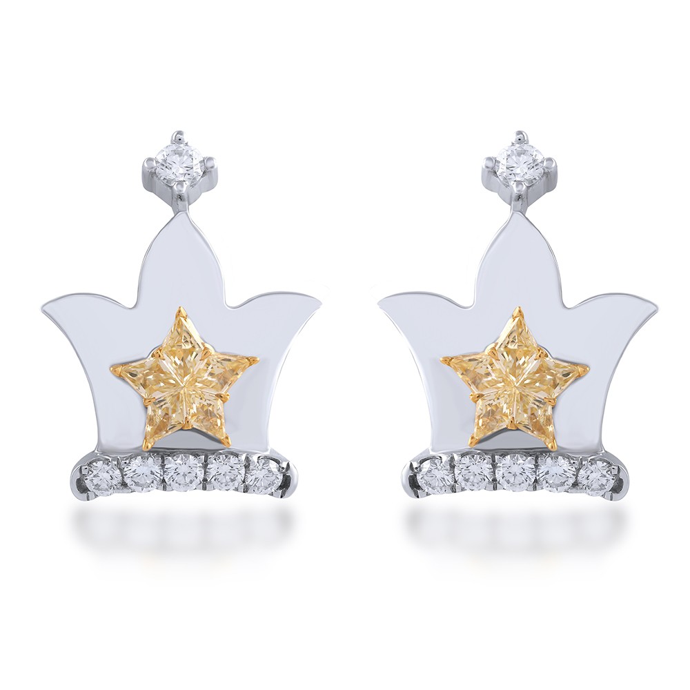 Monarch Fancy Light Yellow Star Diamond Stud Earring (0.85Ct TW)