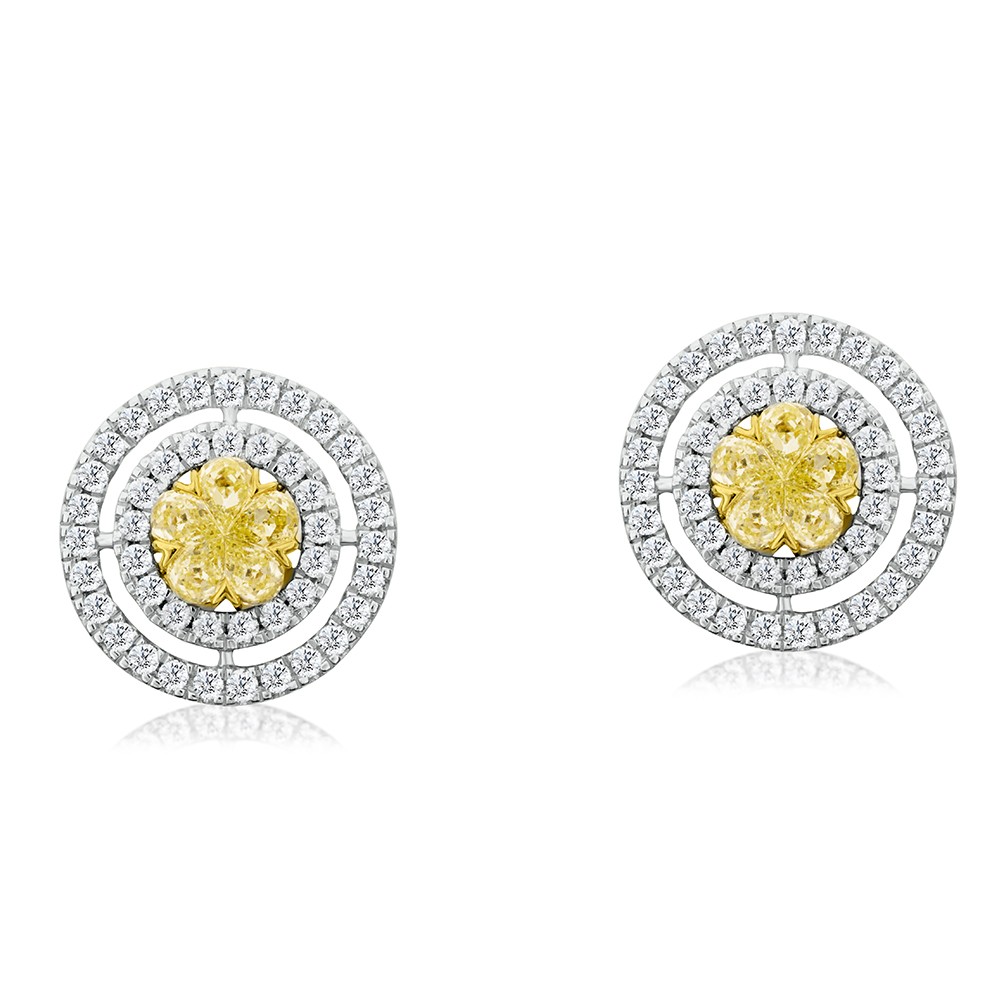  Natural Light Yellow Cluster Flower Diamond studs Hoop Earrings 