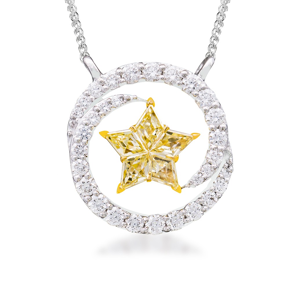 Galaxia Natural Fancy Yellow Cluster Star Diamond Pendant,IGI Certified (0.75Ct TW)