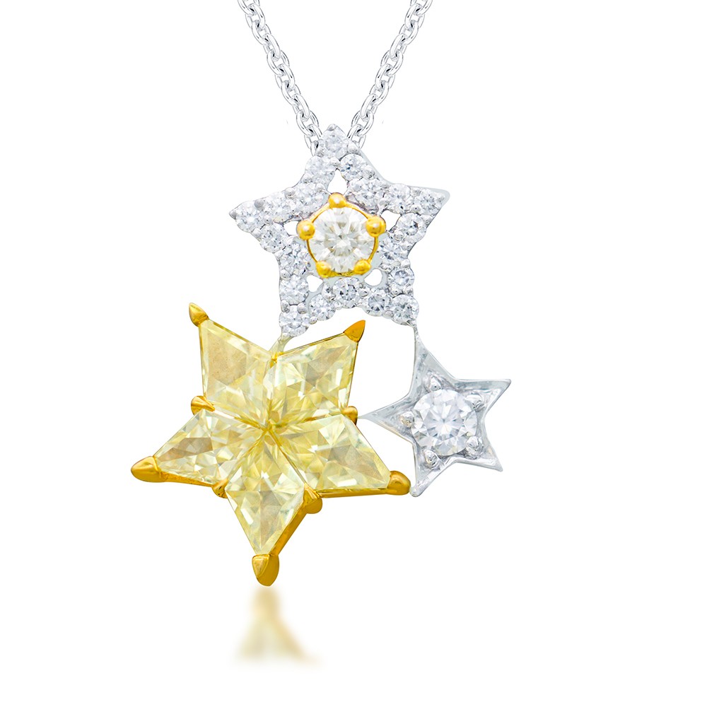 Tristar Natural Fancy Light Yellow Cluster Star Diamond Pendant 0.70Ct TW
