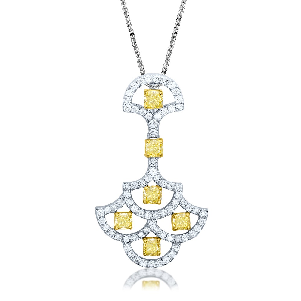 Kia Natural Light Yellow Cushion Diamonds Pendant (1.63Ct TW)