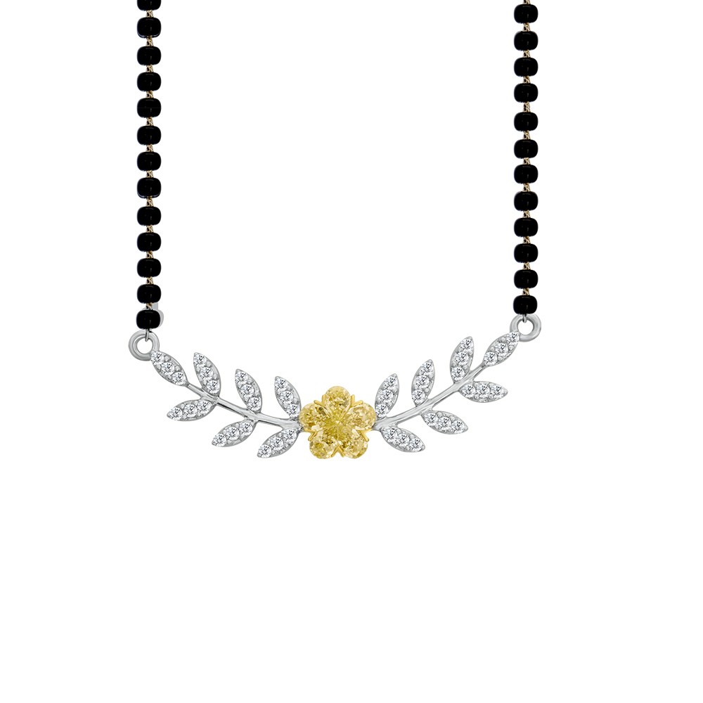 Natural Light Yellow Flower Diamond Mangalsutra Pendant For Women