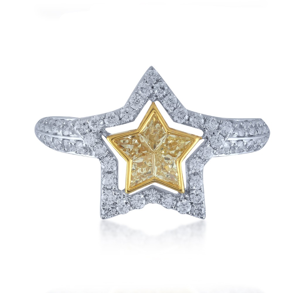 Estrella Love Natural Light Yellow Star Halo Diamond Ring 