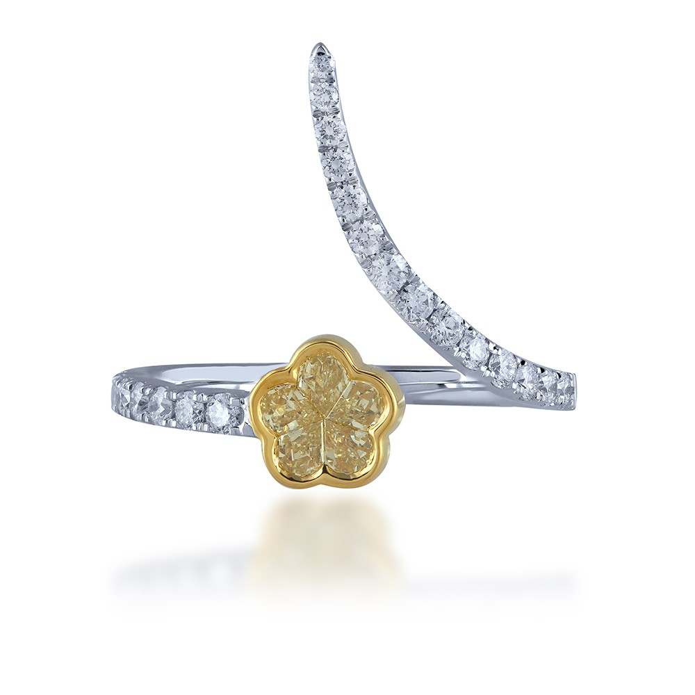 Prima Natural Fancy Light Yellow Flower Diamond Ring - Flora Collection (0.65Ct TW)