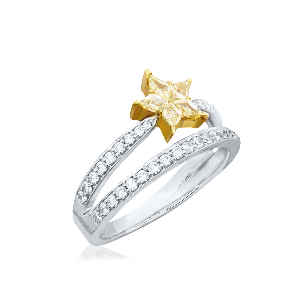 Natural Light Yellow Star Diamond Split Shank Ring