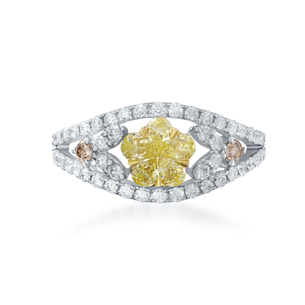 Natural Fancy Yellow Flower Diamond Ring