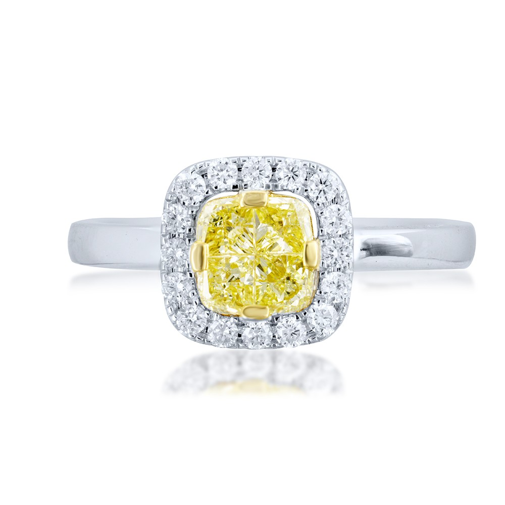 Natural Yellow Cluster Cushion Diamond Ring