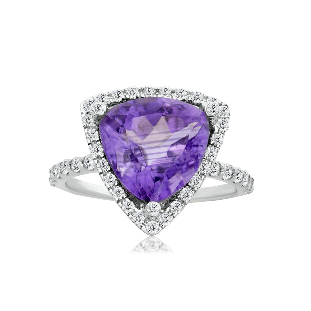 Natural Amethyst Semi Precious Solitaire Ring For Women