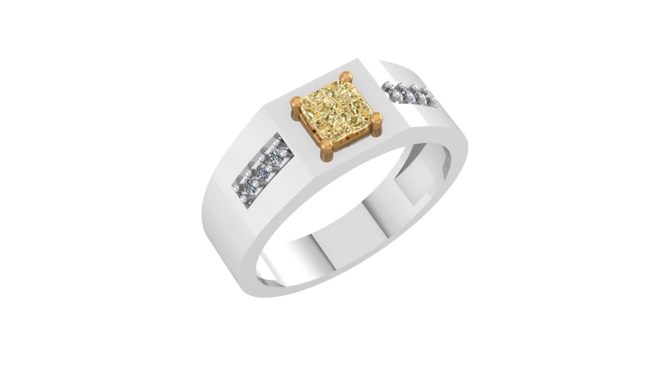  Natural Fancy Light Yellow Cluster Cushion Diamond Men's Ring 