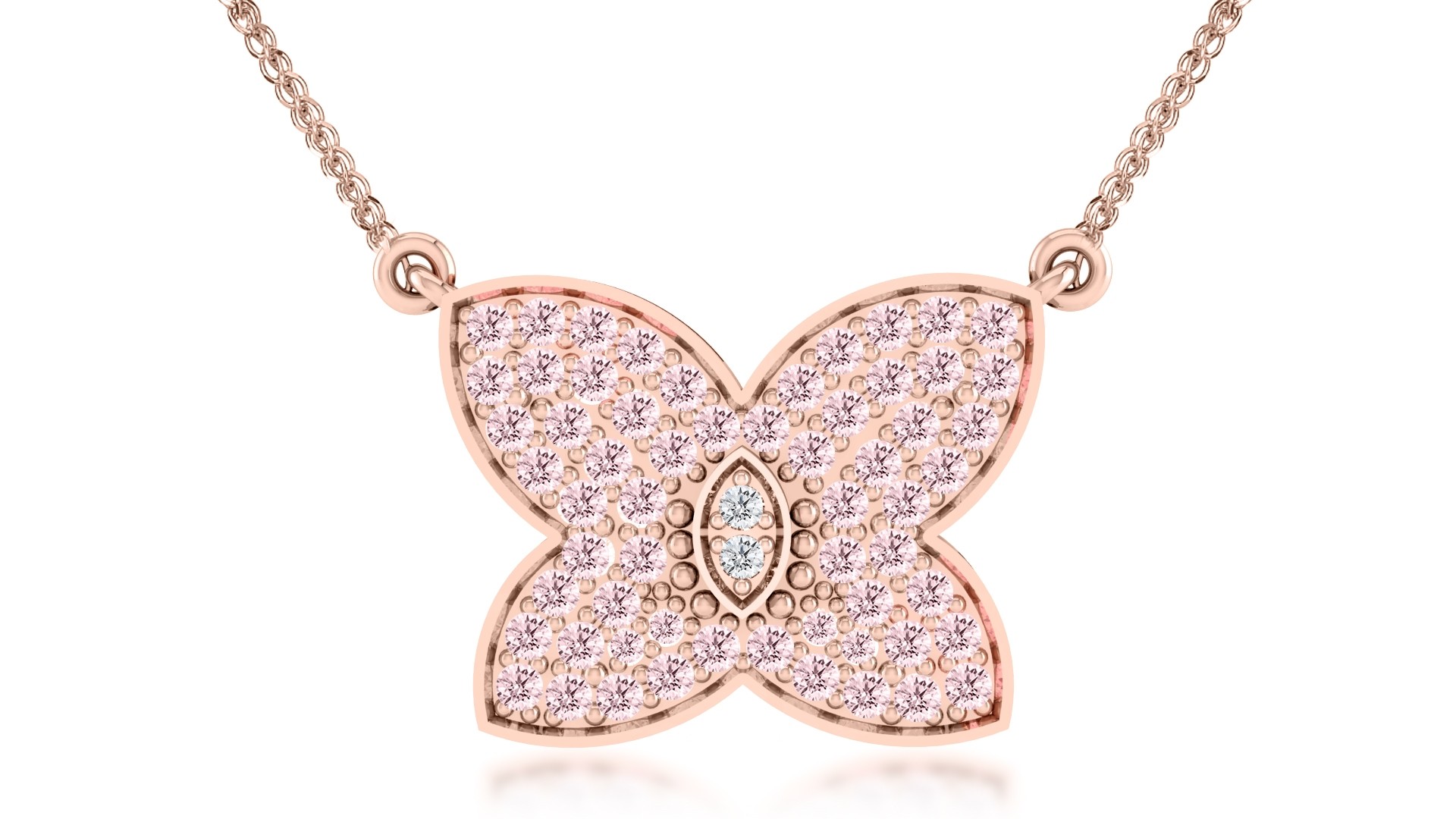 The Butterfly Natural Light Pink Round Diamonds Pendant with Chain