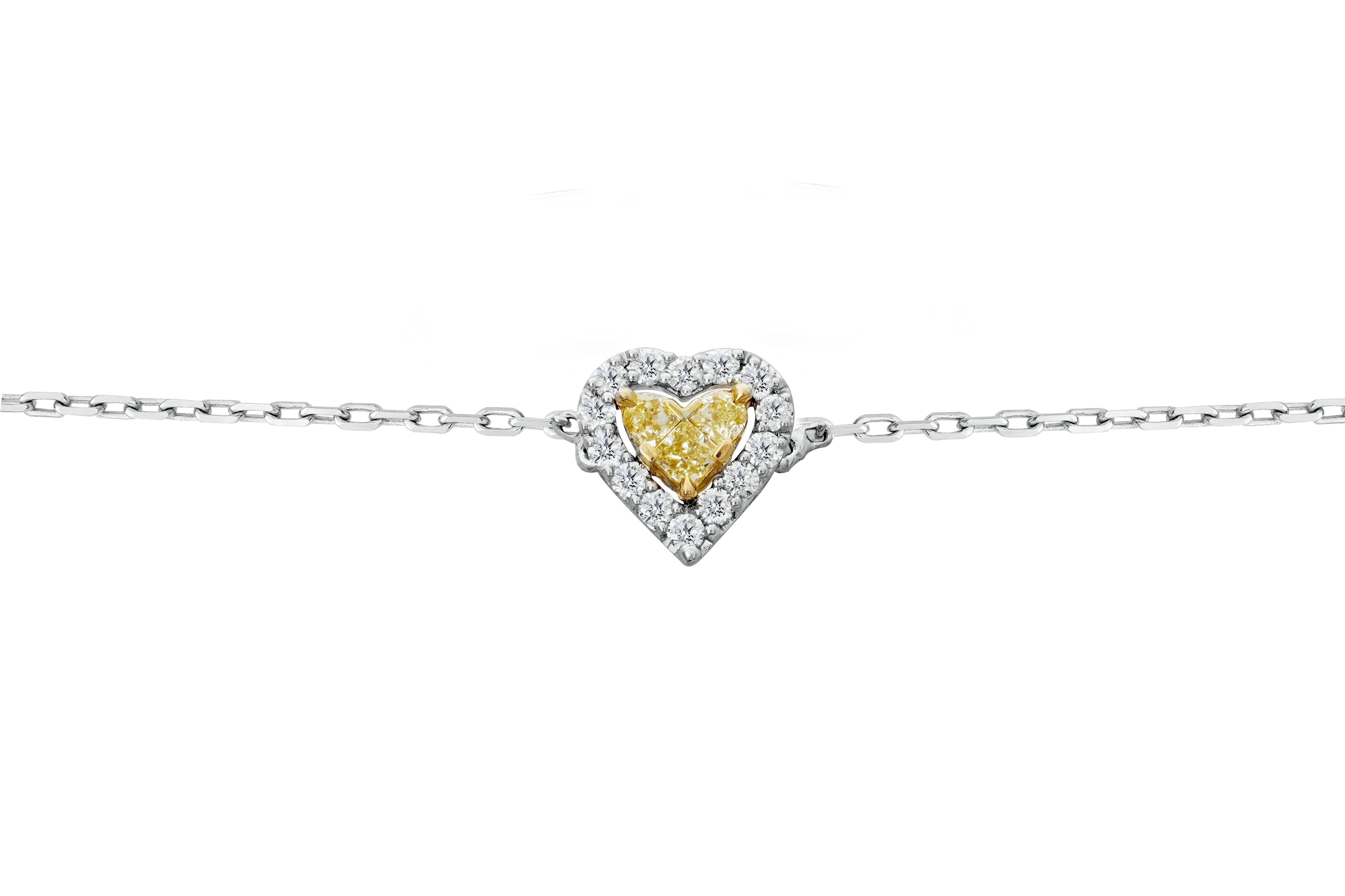 Heart Natural Fancy Yellow Diamond Charm Bracelet