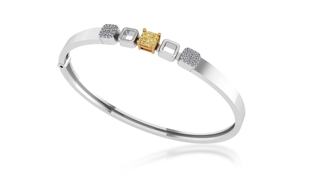 Natural Pie Cut Light Yellow Cluster Cushion Diamond Bangle Cuff Bracelet (0.445Ct TW)