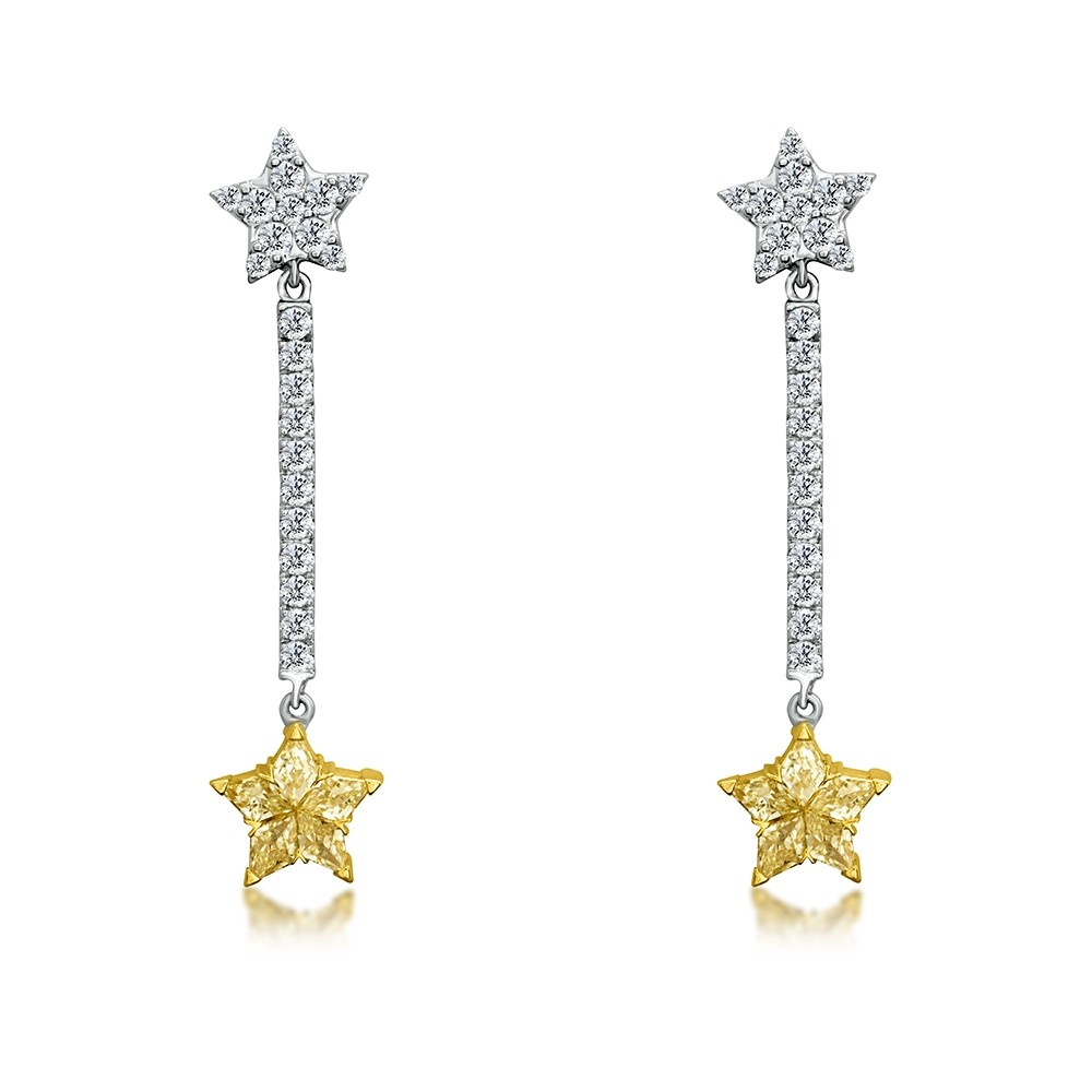 Natural Fancy Yellow Star Diamond Long Dangle Earrings