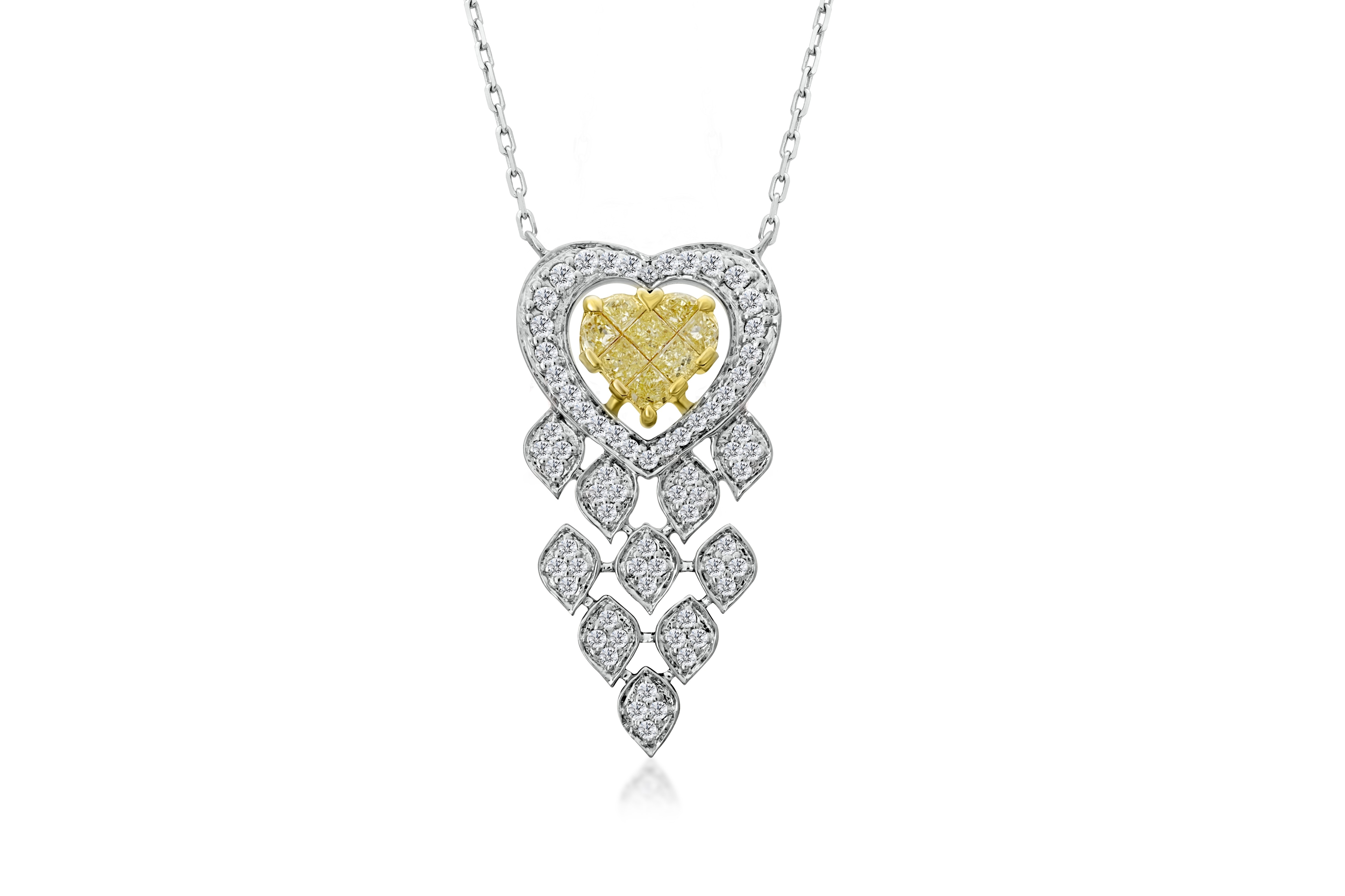 0.49 Cts Natural Fancy Light Yellow Heart Cluster Diamond Pendant (0.945ct TW)