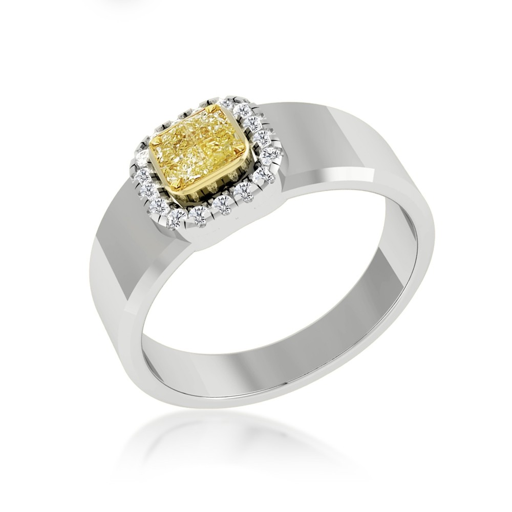 New Illusion Cushion Cut Fancy Yellow Diamond Men's Ring 