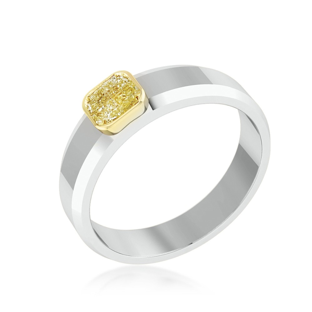 Cushion Illusion Cut Fancy Yellow Diamond Men's Ring