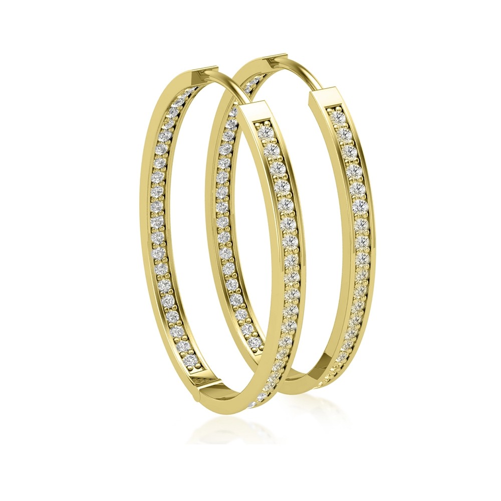 Inside Out Natural White Round Diamond Bali Hoop Earrings
