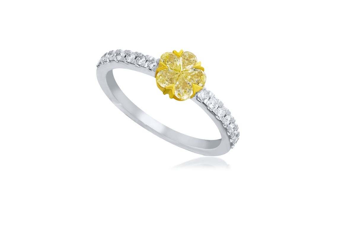  Natural Fancy Yellow Flower Diamond Ring 