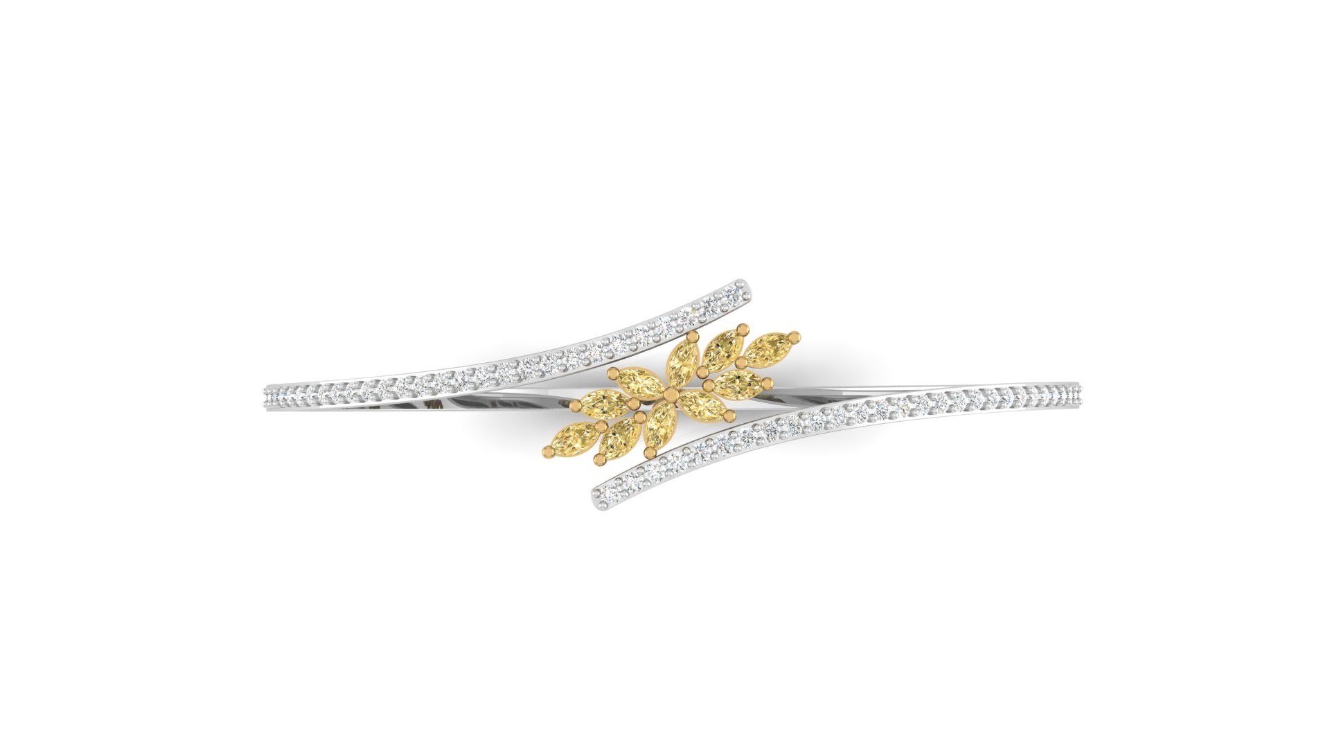 Marquise Natural Fancy Yellow Diamond Bangle Cuff Bracelet (1.4Ct TW)