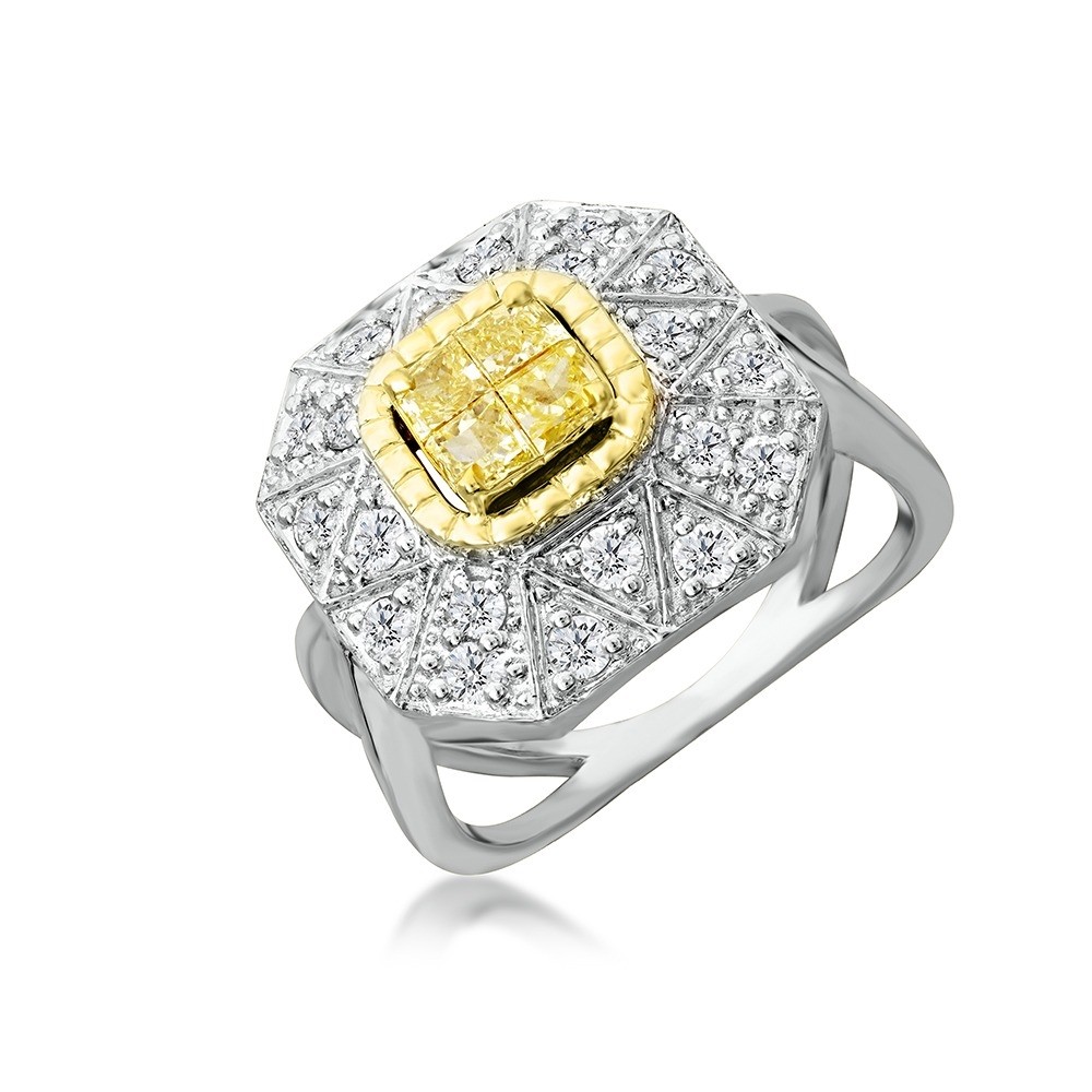  Women's Natural Fancy Yellow Cluster Cushion Diamond Ring