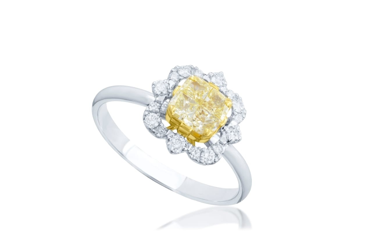  Natural Fancy Yellow Cushion Diamond Ring