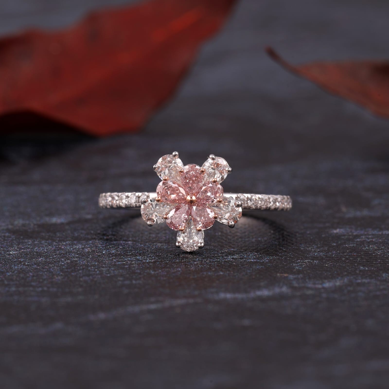 Pink diamond flower ring shop
