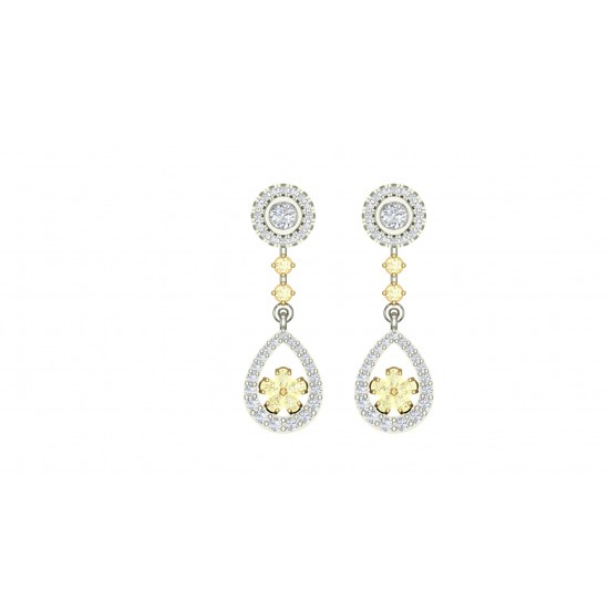 Fancy Light Yellow Round Diamond Long Earrings