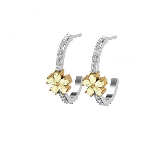 New Fancy Yellow Round Flower Diamond Earrings