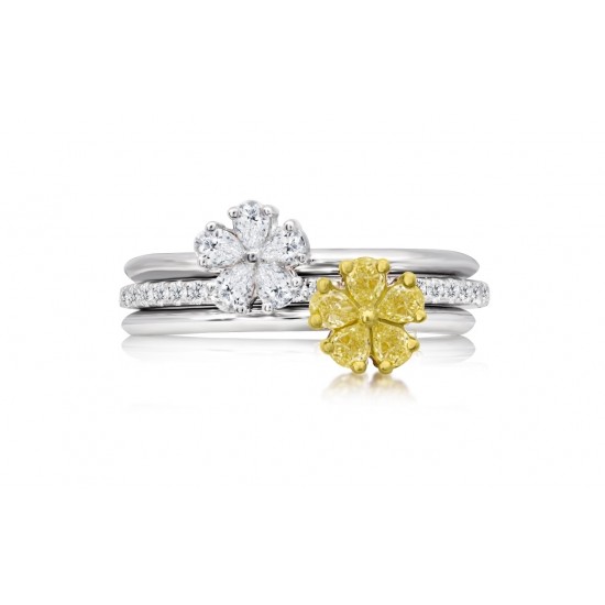 Natural Fancy Yellow and White Pear Diamond Stackable Rings Set