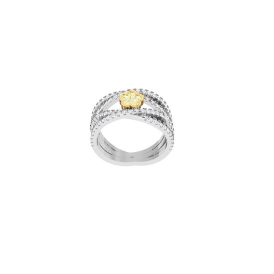  Natural Fancy Light Yellow Flower Round Diamond Ring