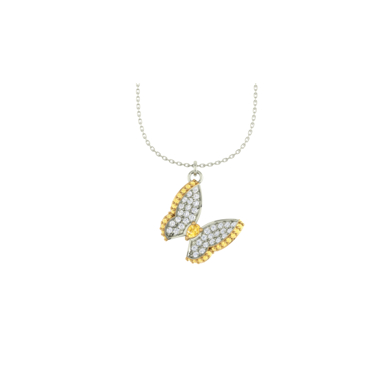 0.20 CT Simple-Delicate Butterfly Pendent with Natural Yellow & White Round Diamond in 18K Gold