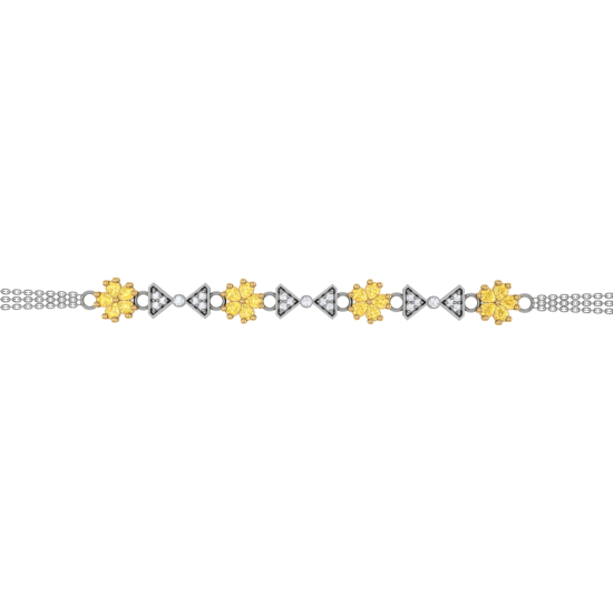 Fancy Light Yellow Illusion Flower with Natural White Round Diamond Bracelet with Chain in 18K