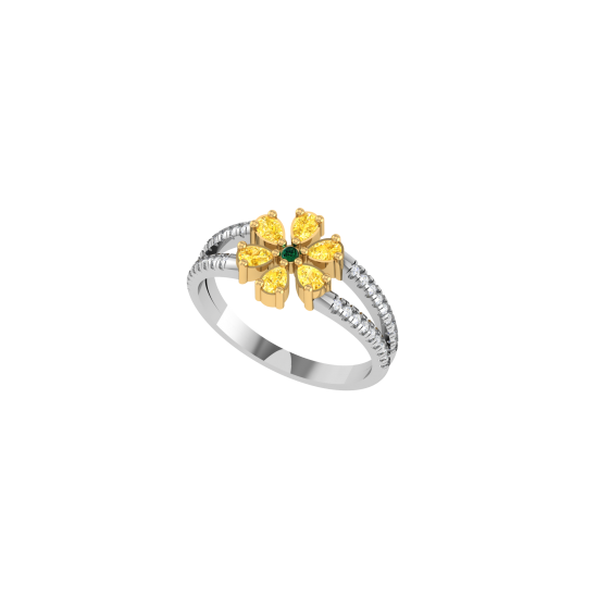  Natural Fancy Light Yellow Pear with Round Diamond Rings
