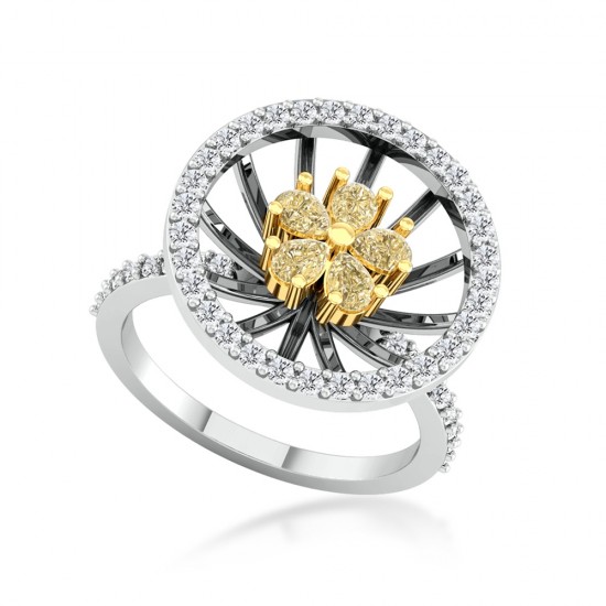 Natural Fancy Light Yellow Cluster Flower Diamond Engagement Ring