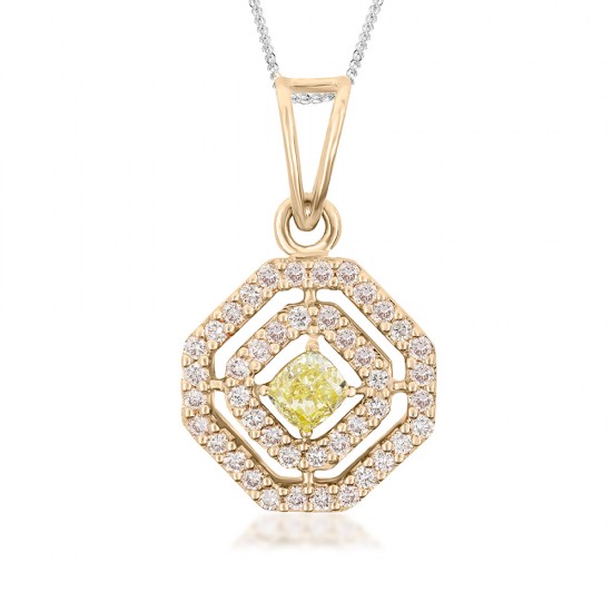 Amara Natural Fancy Yellow Cushion Diamond Pendant in Rose Gold