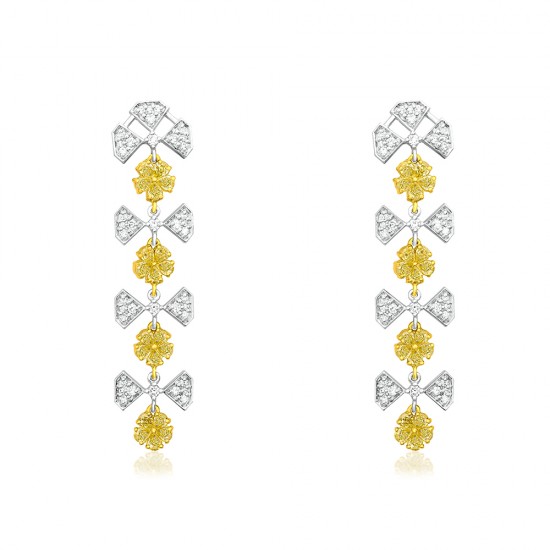 1.29 Carat Natural Fancy Yellow Flower Diamond Long Earrings (1.79Ct TW)