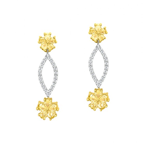 1.00 Carat Natural Light Yellow Flower Diamond Drop Earrings (1.21Ct TW)
