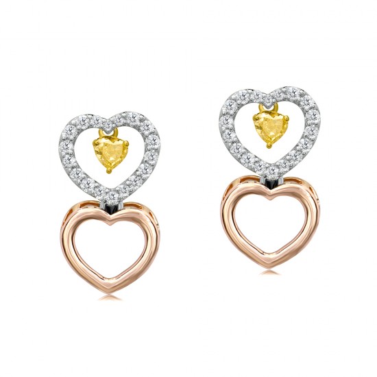 Natural Fancy Yellow Dangling Heart Diamond Earrings