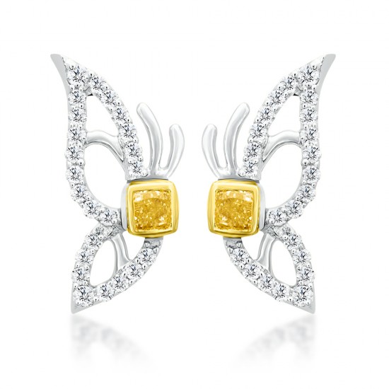 Butterfly Natural Fancy Yellow Cushion Diamond Earrings 