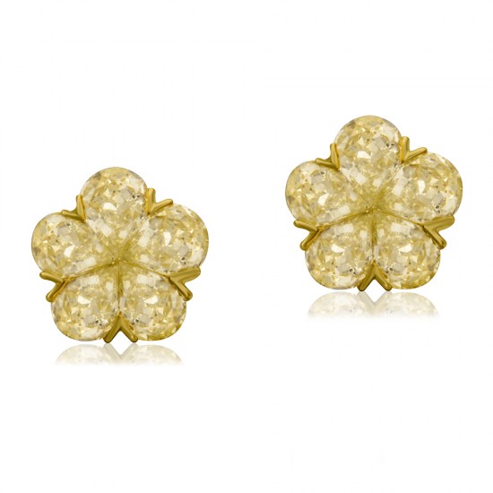  Natural Light Yellow Cluster Flower Diamond studs Hoop Earrings