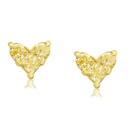Natural Fancy Light Yellow Cluster Heart Diamond studs Hoop Earrings