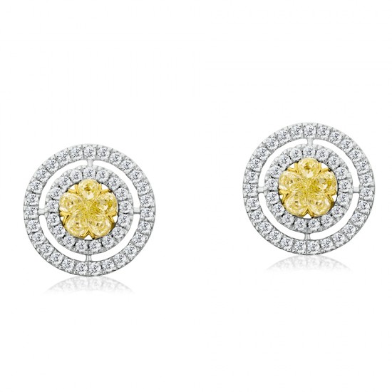  Natural Light Yellow Cluster Flower Diamond studs Hoop Earrings 