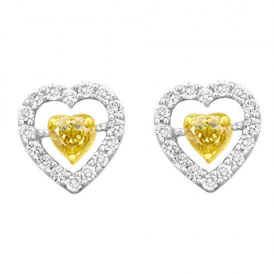 Natural Fancy Light Yellow Heart Diamond Stud Hoop Earrings for Girls